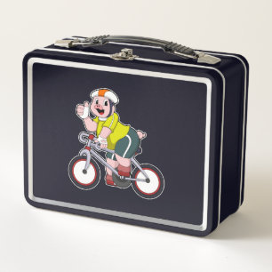 Pig with Bicycle & Helmet Metal Lunch Box