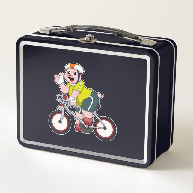 Pig with Bicycle & Helmet Metal Lunch Box (Front)