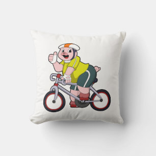 Pig with Bicycle & Helmet Throw Pillow