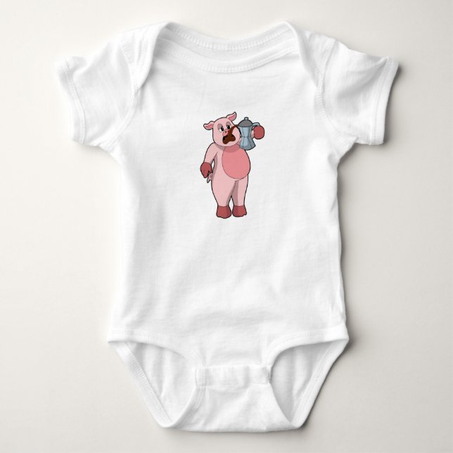 Pig with Coffee pot Baby Bodysuit (Front)