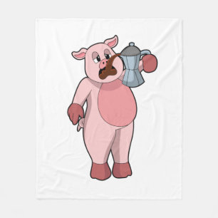 Pig with Coffee pot Fleece Blanket