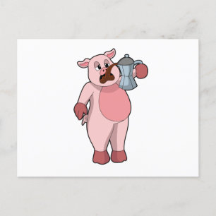 Pig with Coffee pot Postcard