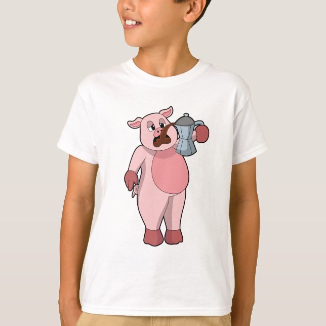 Pig with Coffee pot T-Shirt (Front)