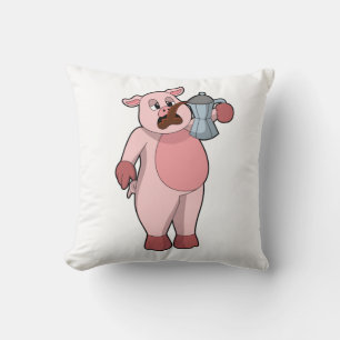 Pig with Coffee pot Throw Pillow