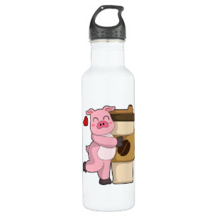 Pig with Coffee to go 710 Ml Water Bottle