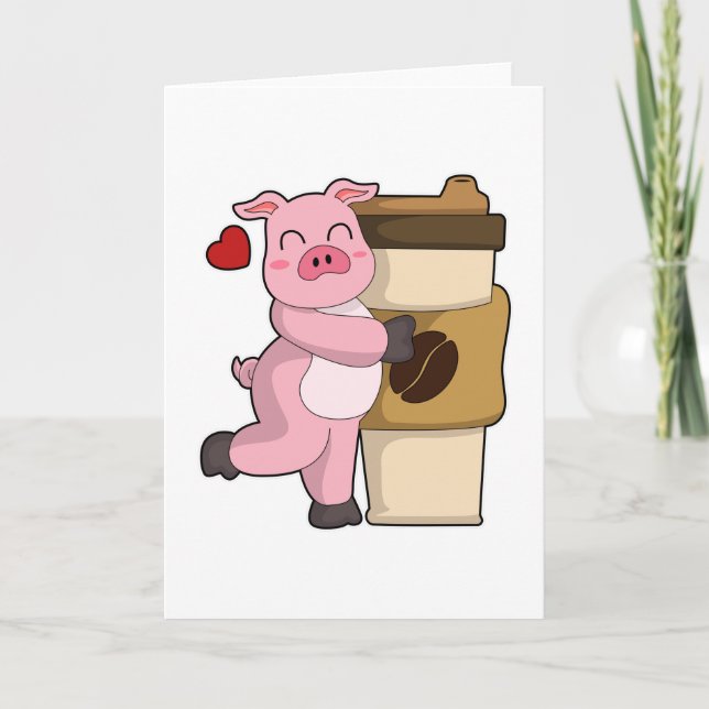 Pig with Coffee to go Card (Front)