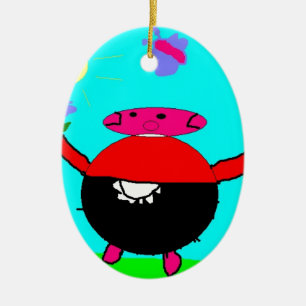 pig with flower & butterfly in sun, art by kids :) ceramic ornament