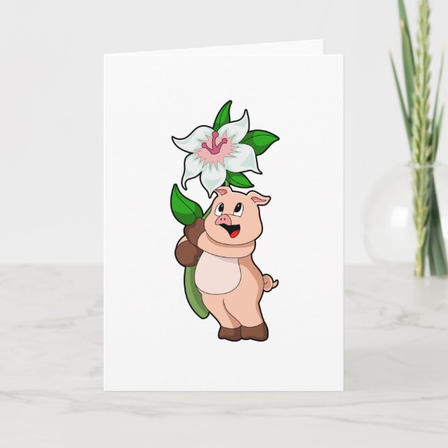 Pig with Flower Lily Card (Front)