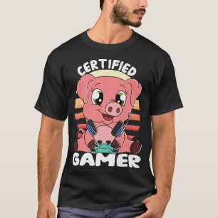 Pig with Gamer Headset Gaming Pig Certified Gamer T-Shirt