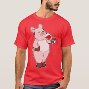 Pig with Glass of Wine T-Shirt