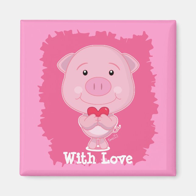 Pig with heart Magnet (Front)