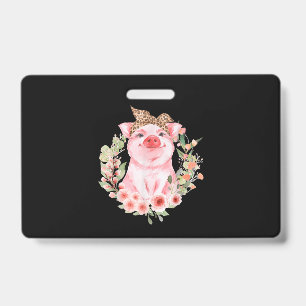 Pig With Leopard Headband Flower Cute Pig Badge