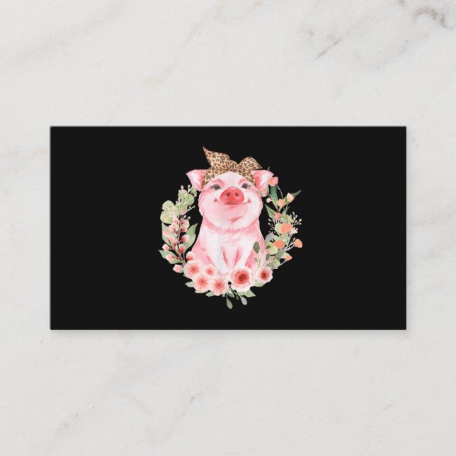 Pig With Leopard Headband Flower Cute Pig Business Card (Front)