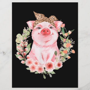 Pig With Leopard Headband Flower Cute Pig Letterhead