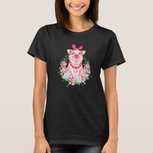 Pig With Leopard Headband Flower Cute Pig T-Shirt