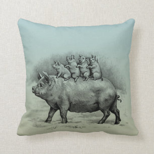 Pig with Piglets Throw Pillow