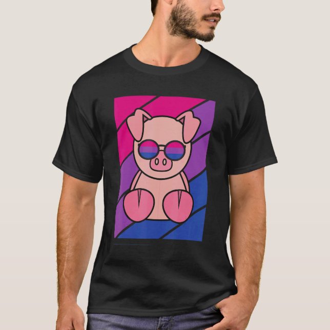 Pig With Pride Bisexual Flag Lgbtq Proud Ally Prid T-Shirt (Front)