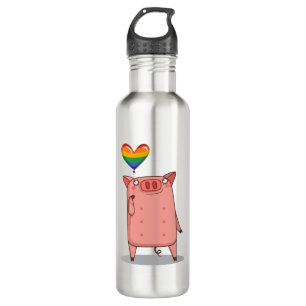 Pig With Rainbow Balloon 710 Ml Water Bottle