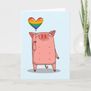 Pig With Rainbow Balloon Card