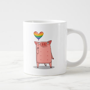 Pig With Rainbow Balloon Large Coffee Mug