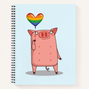 Pig With Rainbow Balloon Notebook