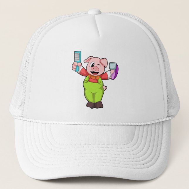 Pig with Scissors & Razor Trucker Hat (Front)