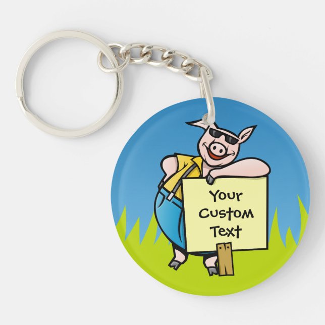 Pig with Sign Keychain (Front)