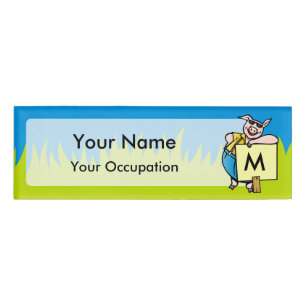 Pig with sign name tag
