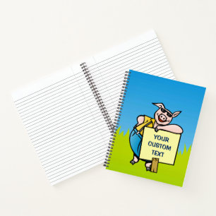 Pig with sign notebook