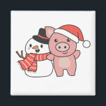 Pig With Snowman In Winter For Christmas Magnet<br><div class="desc">Pig with a snowman in winter for Christmas - a snowman for winter and Christmas. A winter greeting in the cold season for the holidays. Christmas pig with snowman.</div>