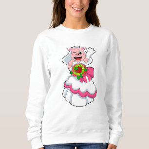 Pig with Wedding dress & Bunch of Flowers Sweatshirt