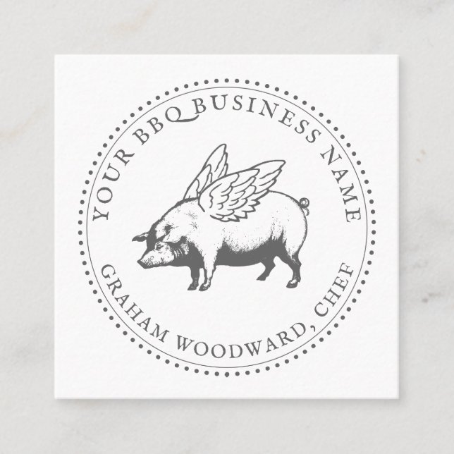 Pig With Wings BBQ Barbecue Square Business Card (Front)