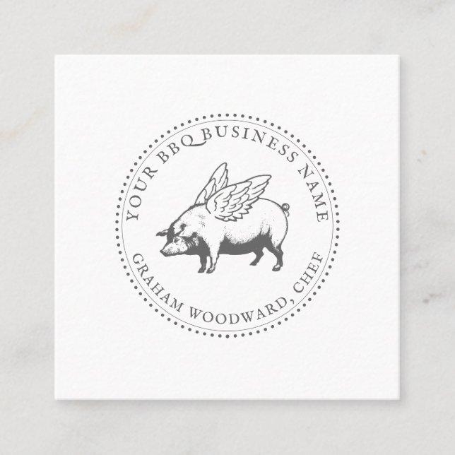 Pig With Wings BBQ Barbecue Square Business Card (Front)