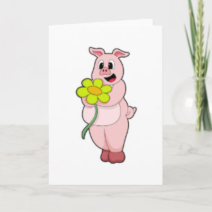 Pig with yellow Flower Card