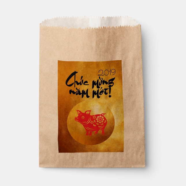 Pig Year 2019 Greeting in Vietnamese Gold Favour B Favour Bag (Front)