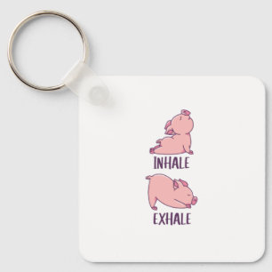 Pig Yoga Cute Pigs Doing Sport inhale exhale Keychain