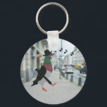 Pigeon About Town Funny Keychain<br><div class="desc">This keychain features my cartoon style image of a dapper Pigeon wearing a hat,  whistling a merry tune and carrying an umbrella,  walking along an urban street. A great gift and accessory,  and ideal to keep your keys safe.</div>