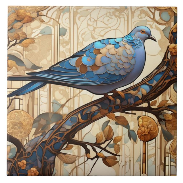 Pigeon Art Nouveau Art Deco Bird Tile (Front)
