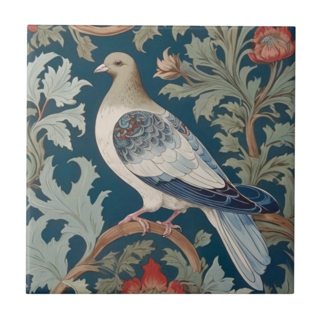 Pigeon Bird William Morris style Left facing Tile (Front)