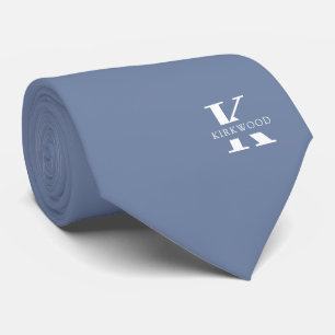 Pigeon Blue   Elegant Monogram + Name   Two-Sided Tie