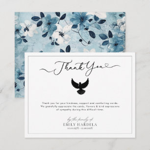 Pigeon Blue Floral Funeral Thank You Card