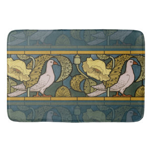 Pigeon Blue Yellow Fish Art Nouveau Bath Mat