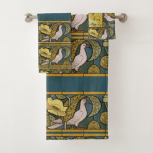 Pigeon Blue Yellow Fish Art Nouveau Bath Towel Set