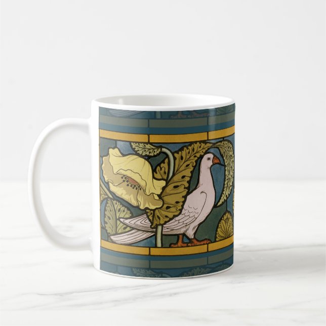 Pigeon Blue Yellow Fish Art Nouveau Coffee Mug (Left)
