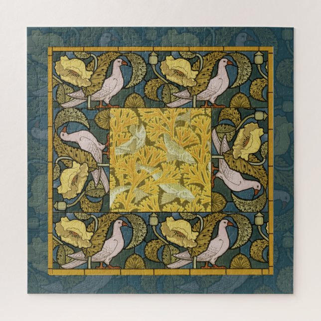 Pigeon Blue Yellow Fish Art Nouveau Jigsaw Puzzle (Vertical)