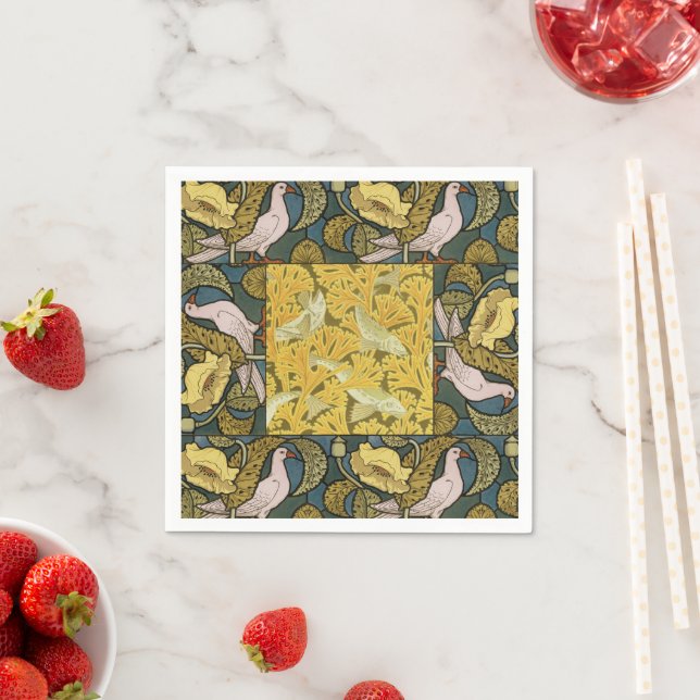 Pigeon Blue Yellow Fish Art Nouveau Napkin (Insitu)