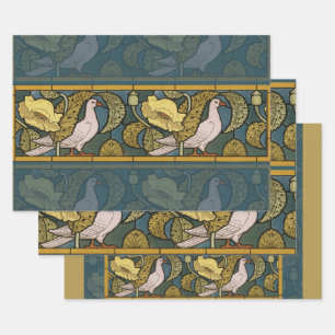 Pigeon Blue Yellow Fish Art Nouveau Wrapping Paper Sheet