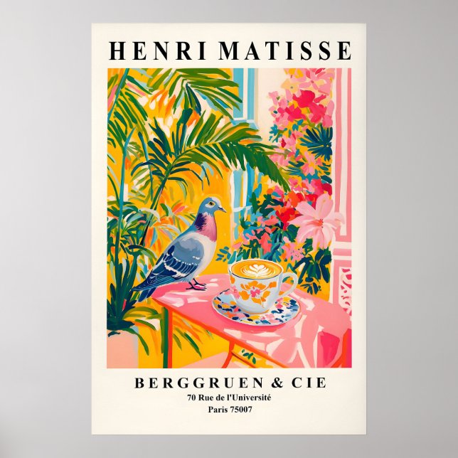 Pigeon Drinking Coffee Art Print Funny Matisse (Front)