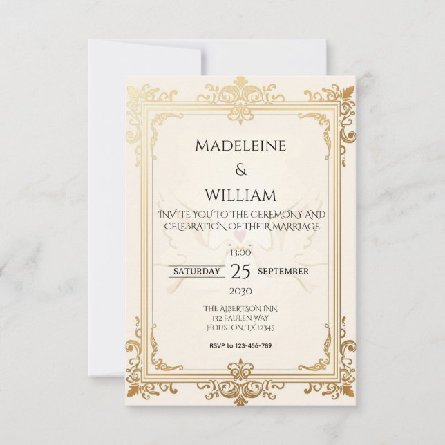 Pigeon Elegant Luxury Gold Wedding  RSVP Card (Front)