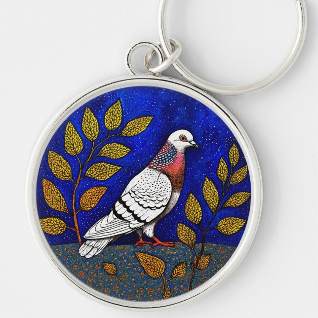 Pigeon illustration keychain (Front)